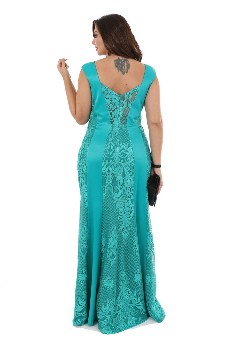 Vestido De Festa Longo Plus Size Verde Impression Modas