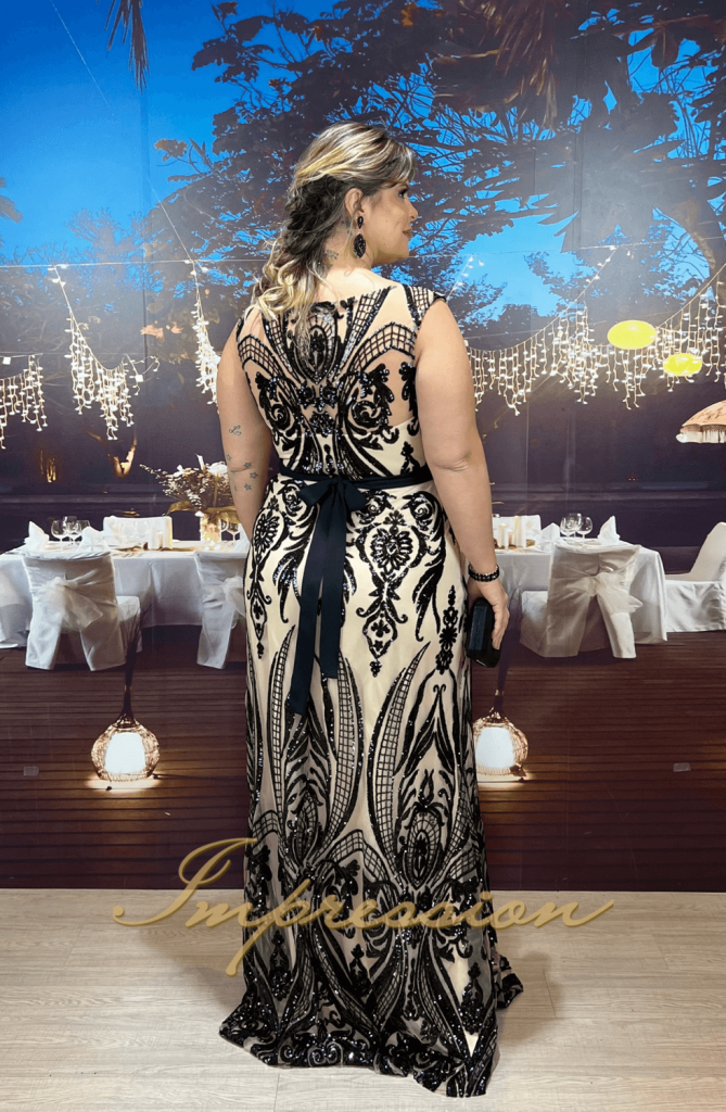 Vestido De Festa Longo Plus Size Preto Impression Modas