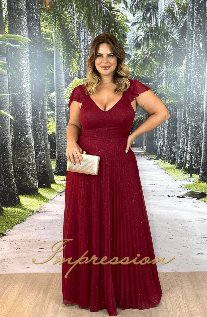 Vestido De Festa Longo Plus Size Marsala Impression Modas