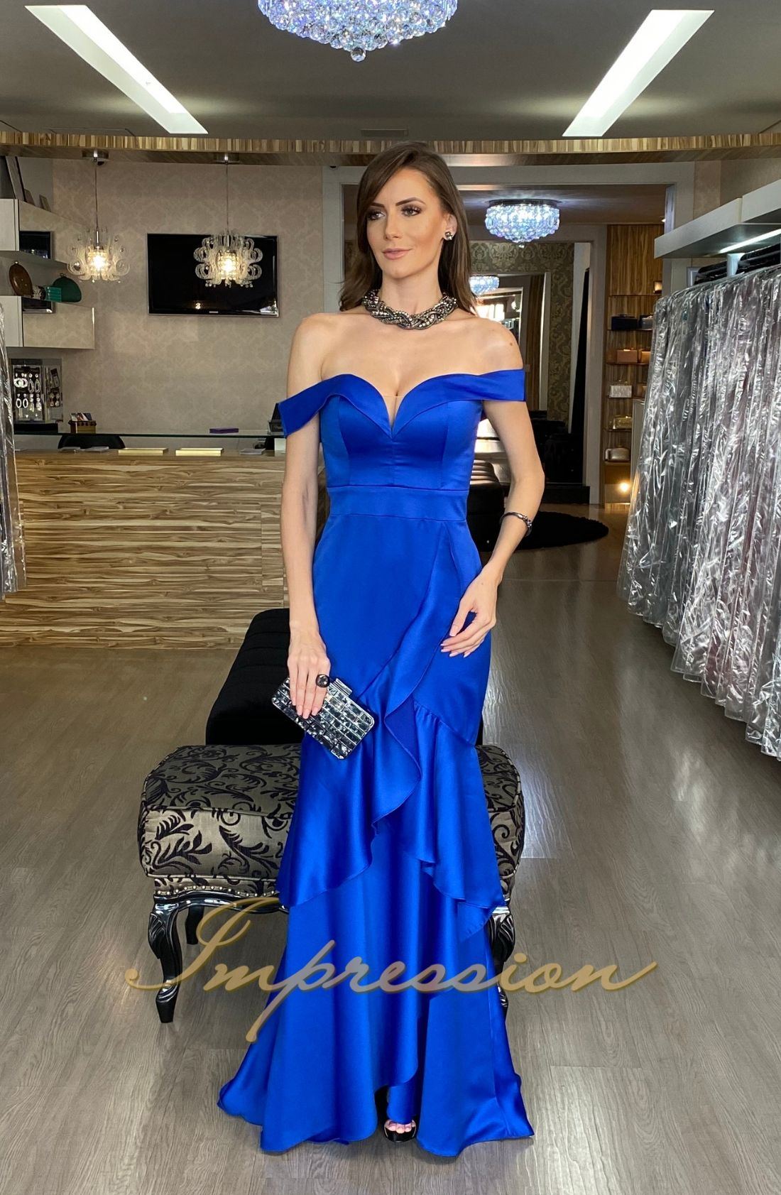 vestido de festa azul royal sereia