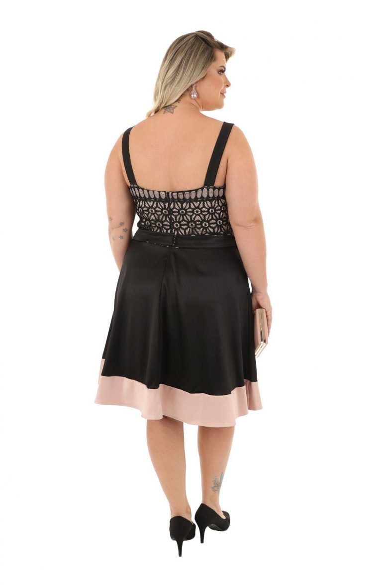 Vestido De Festa Midi Plus Size Preto Renda Impression Modas