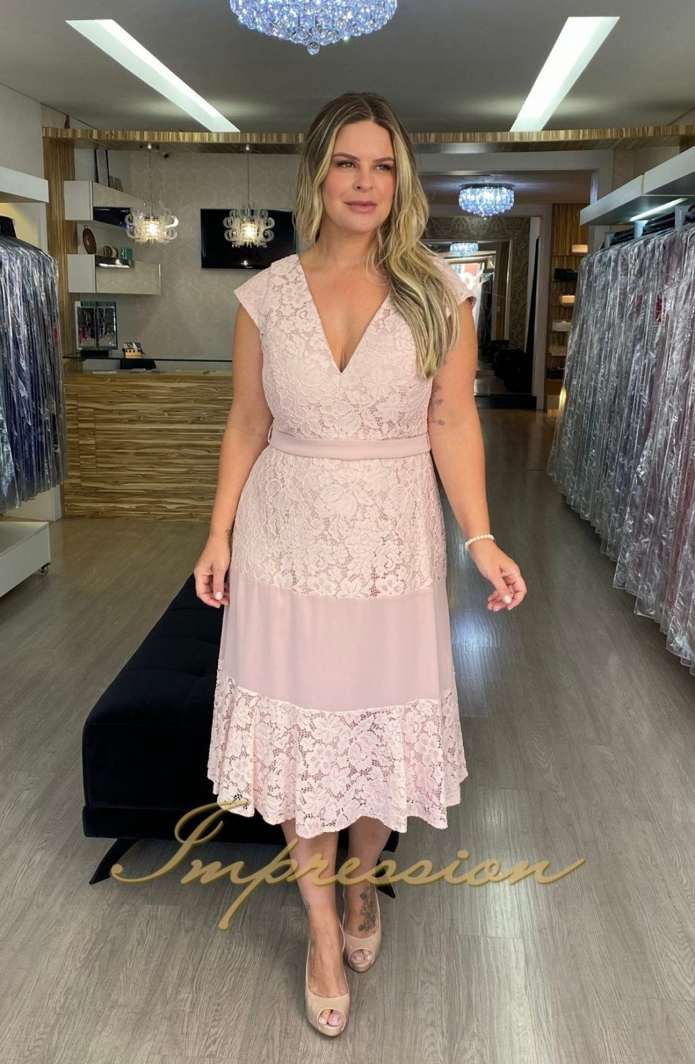 Vestido de Festa Midi Plus Size Rose - Impression Modas