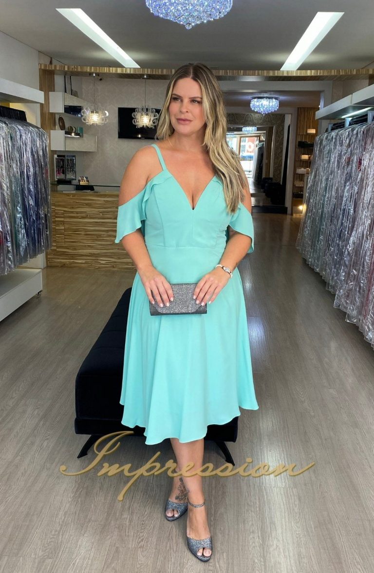 Vestido de Festa Midi Plus Size Verde Tifany - Impression Modas