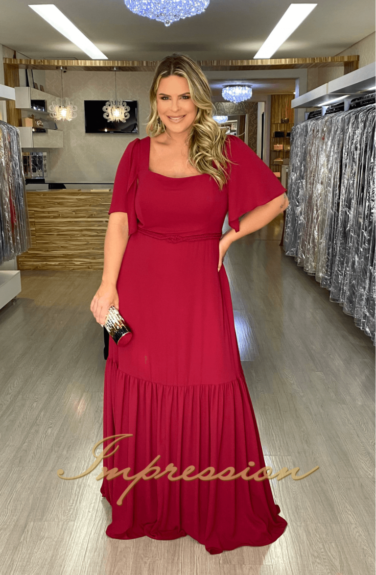 Vestido De Festa Longo Plus Size Marsala Impression Modas