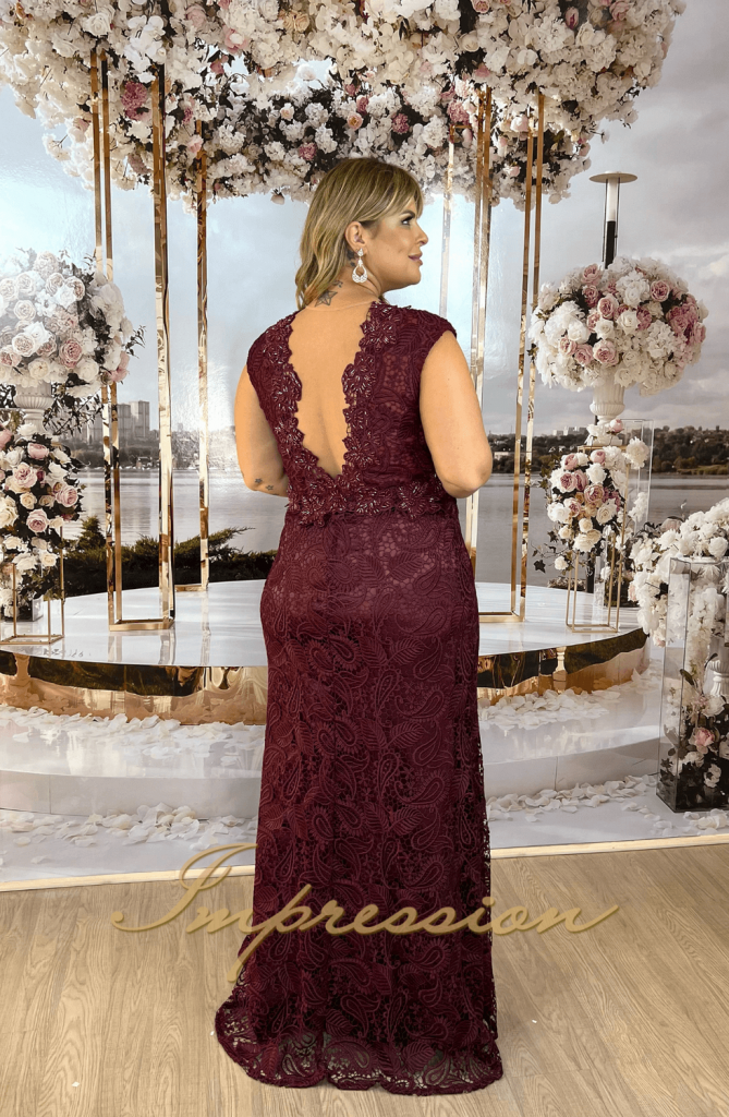 Vestido De Festa Longo Plus Size Marsala Impression Modas