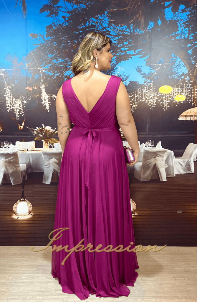 Vestido De Festa Longo Plus Size Fucsia Impression Modas