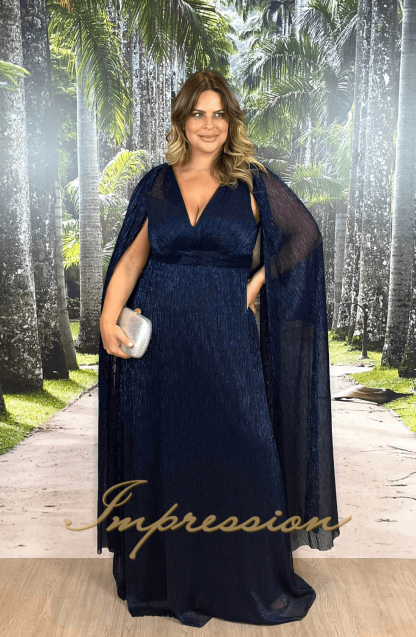 Vestido de Festa Longo Plus Size Azul Marinho - Image 3