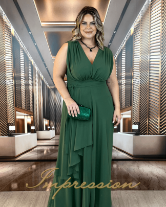 Vestido de Festa Longo Plus Size Verde Oliva