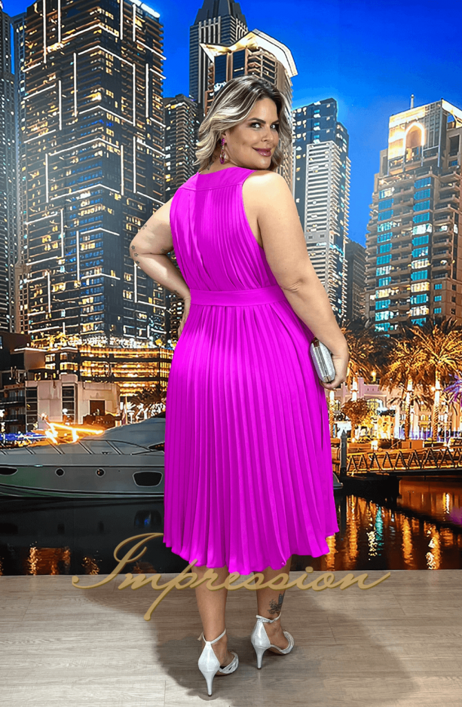 Vestido De Festa Midi Plus Size Pink Impression Modas