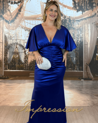 Vestido de Festa Longo Plus Size Azul Royal