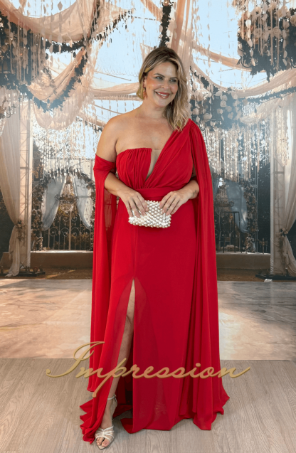 Vestido de Festa Longo Plus Size Vermelho - Image 4